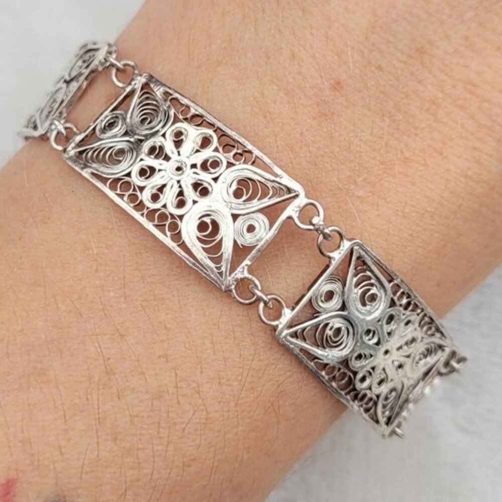 Vintage Sterling Silver Panel Bracelet approx 7"